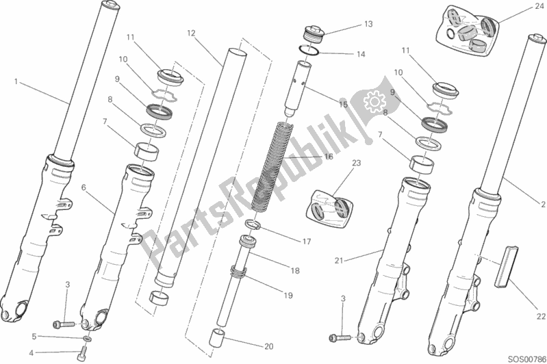 All parts for the Front Fork of the Ducati Scrambler Sixty2 Thailand USA 400 2016